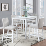 5 Piece Counter Height Table Set, Wooden Kitchen Table Set with Square Table and 4 Upholstered Chairs, Counter Height Dining Table with Crystal Decoration and Chair Set for Kitchen, Dining Room,White W1998S00040-djyc
