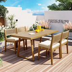 U_Style Multi-person Outdoor Acacia Wood Dining Table and Chair Set, Thick Cushions, Suitable for Balcony, Vourtyard, and Garden. WY000393AAA-djyc