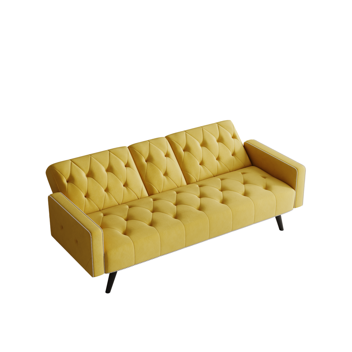 Compact Yellow Velvet Sofa Bed with Nailhead Trim Armrests & Dual Cup Holders - Perfect for Small Spaces, 72-Inch Length W1278P172941-djyc