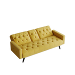 Compact Yellow Velvet Sofa Bed with Nailhead Trim Armrests & Dual Cup Holders - Perfect for Small Spaces, 72-Inch Length W1278P172941-djyc