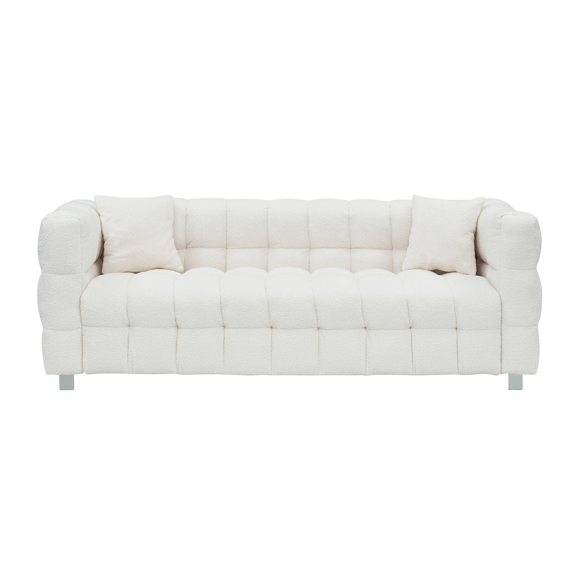 Sophisticated Comfort: Beige White Teddy Plush Sofa - 80 Inch, Perfect for Living Room or Bedroom, Includes Two Throw Pillows and Heavy-Duty Hardware Foot Support W1278141697-djyc