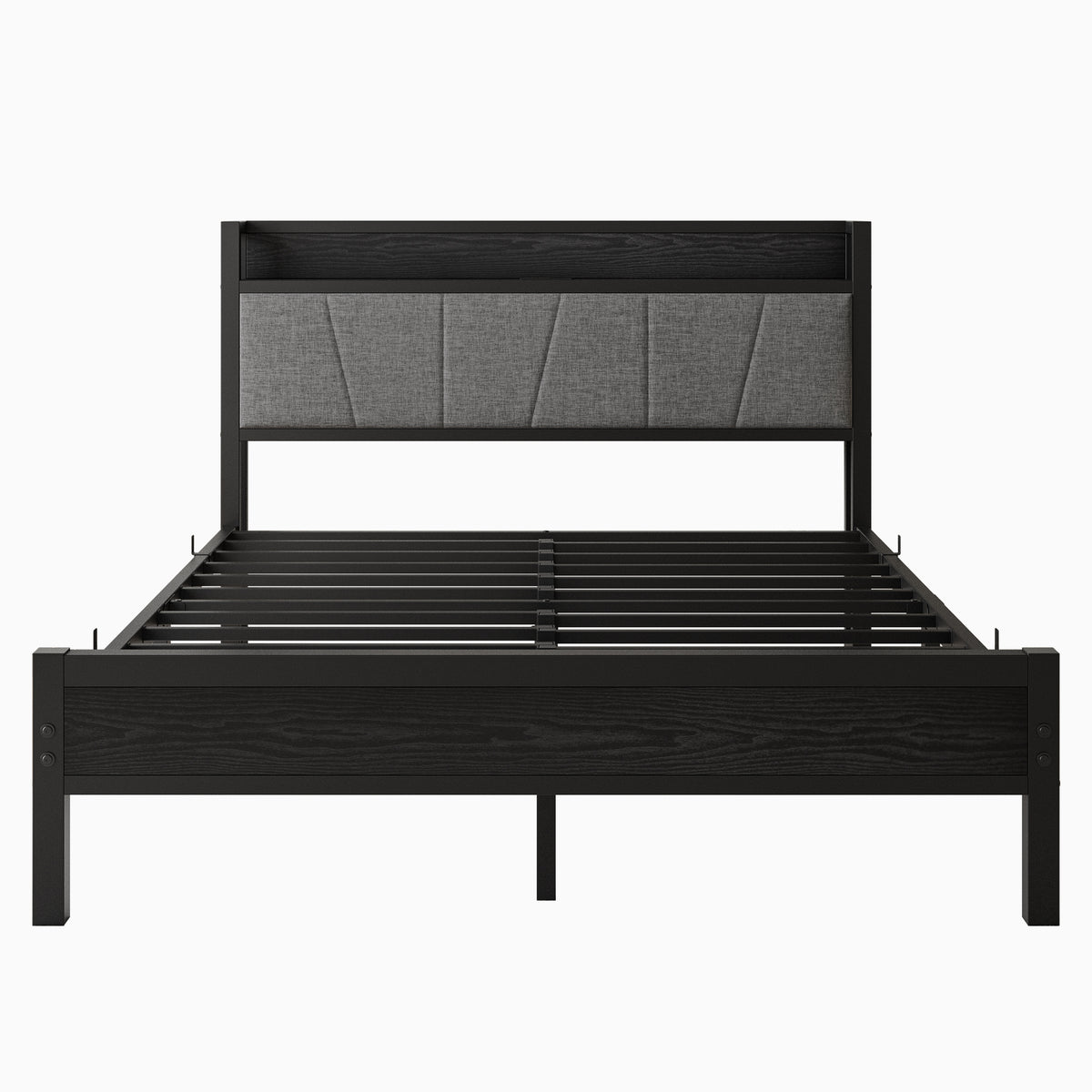 Queen Size Bed Frame, Storage Headboard with Charging Station, Solid and Stable, Noise Free, No Box Spring Needed, Easy Assembly W840P195212-djyc