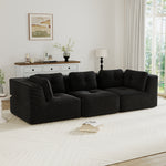 Modern Modular Sectional Sofa for Living Room, Corduroy Fabric, Oversized 3-Seaterwith Deep Seat , Pearl-like piping, Tufted Design, No Assembly, Anti-slip Design, Black-W714S01789