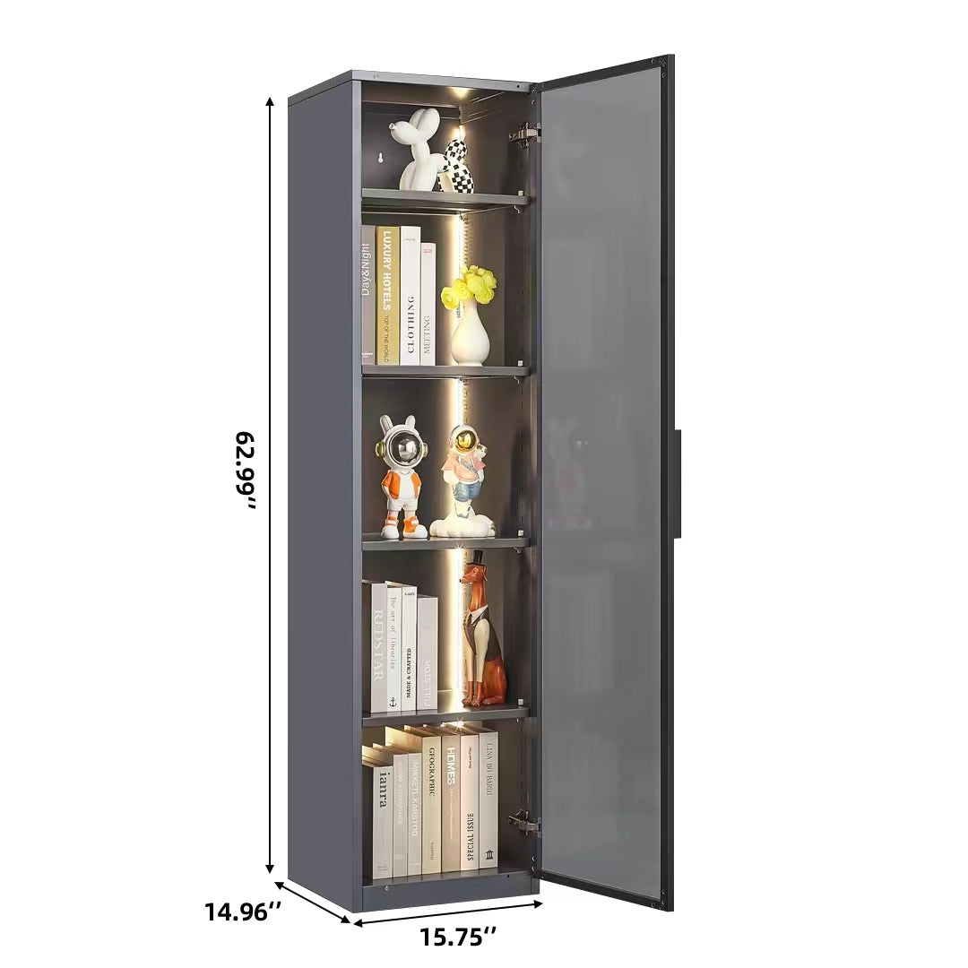 Single Glass Door Metal Storage Cabinet for Storing Photo Frames, Models, Handicrafts Display Cabinets with Removable Dividers and LED Light Strips, Suitable for Living Room, Study, and other places. W2385P152326-djyc