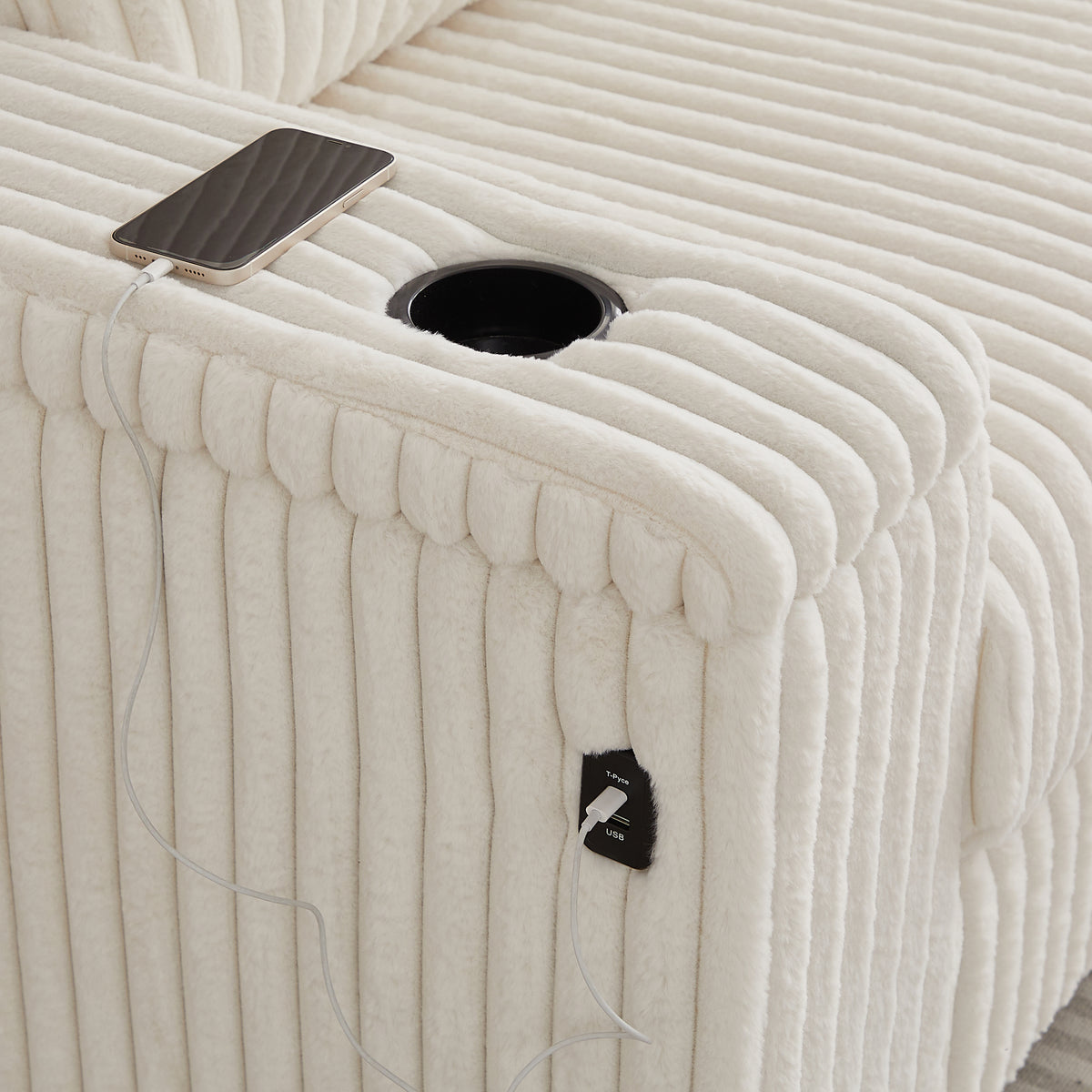 110-Inch Oversized Corduroy Corner Sofa,L Shaped Corner Couch with two storage spaces,USB port & Type-C port and Cup-holder , Deep Seat Comfy Upholstered Couches for Living Room(Not freely combinable) W834S00284-djyc