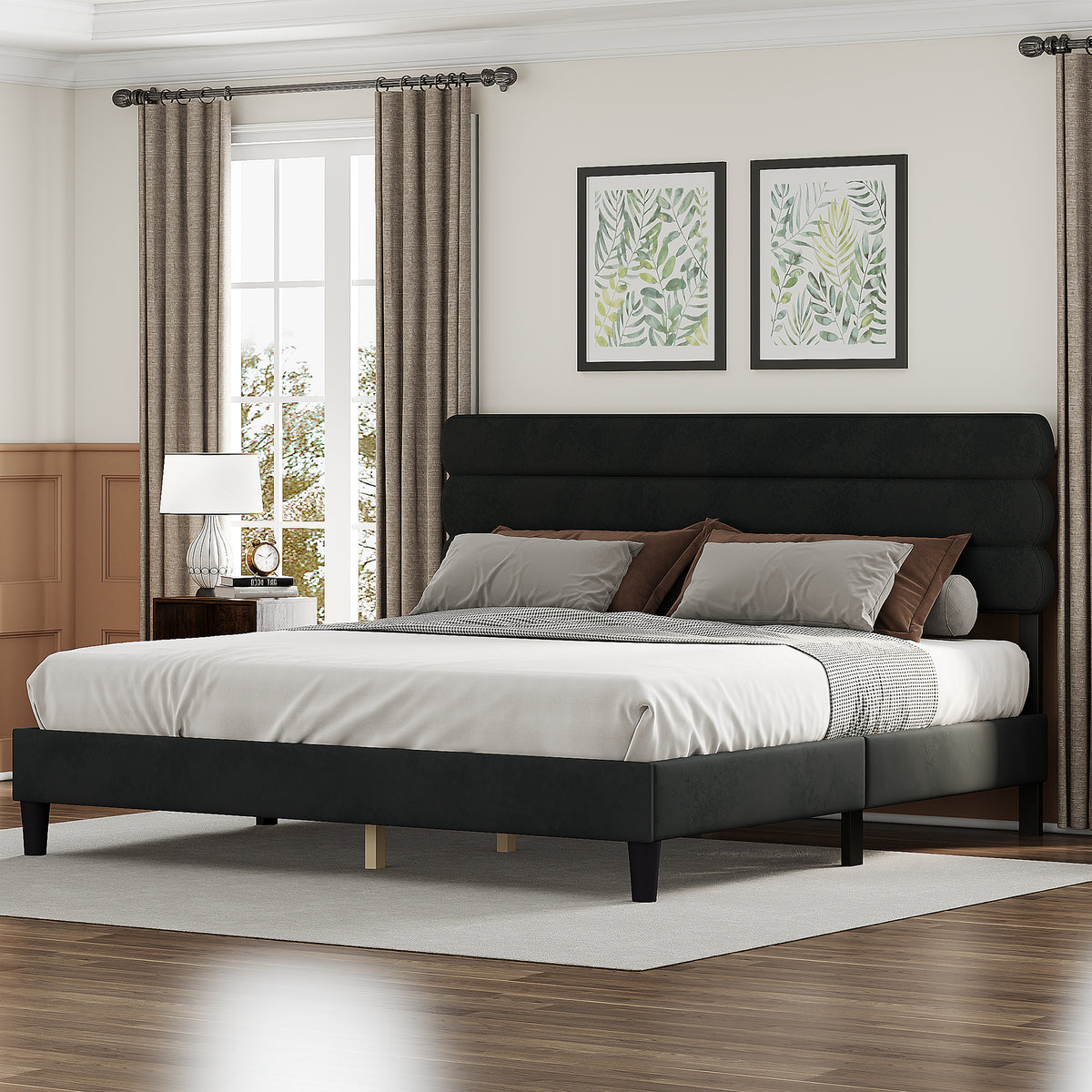 King Bed Frame with Headboard,Sturdy Platform Bed with Wooden Slats Support,No Box Spring,Mattress Foundation,Easy AssemblyDark grey W1793140487-djyc