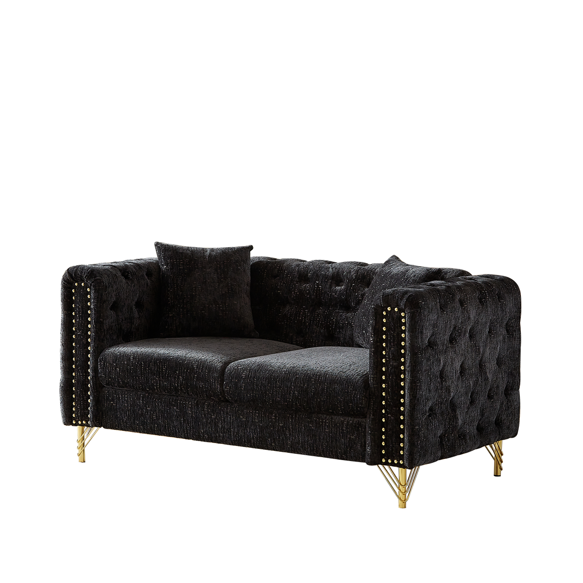 60-Inch Chenille Pull Buckle Design Sofa for Living Room,Buttons Tufted With Copper Nail Decoration Armrest, Modern Couch Upholstered Button And Metal Legs W834S00298-djyc