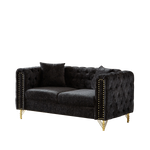 60-Inch Chenille Pull Buckle Design Sofa for Living Room,Buttons Tufted With Copper Nail Decoration Armrest, Modern Couch Upholstered Button And Metal Legs W834S00298-djyc