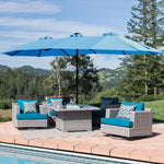 15x9ft Large Double-Sided Rectangular Outdoor Twin Patio Market Umbrella with light and base- blue W419P145384-djyc