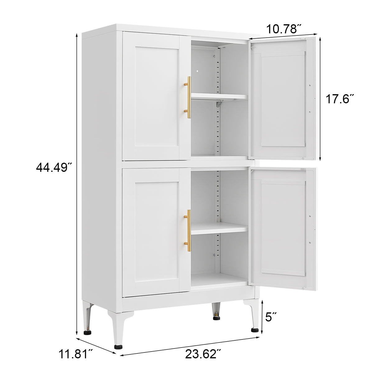 White Metal Kitchen Storage Cabinet, Kitchen Pantry Storage Cabinet with Doors and Shelves, Storage Cabinet with Adjustable Leveling Foot for Kitchen, Living Room and Dining Room W W328P194192-djyc