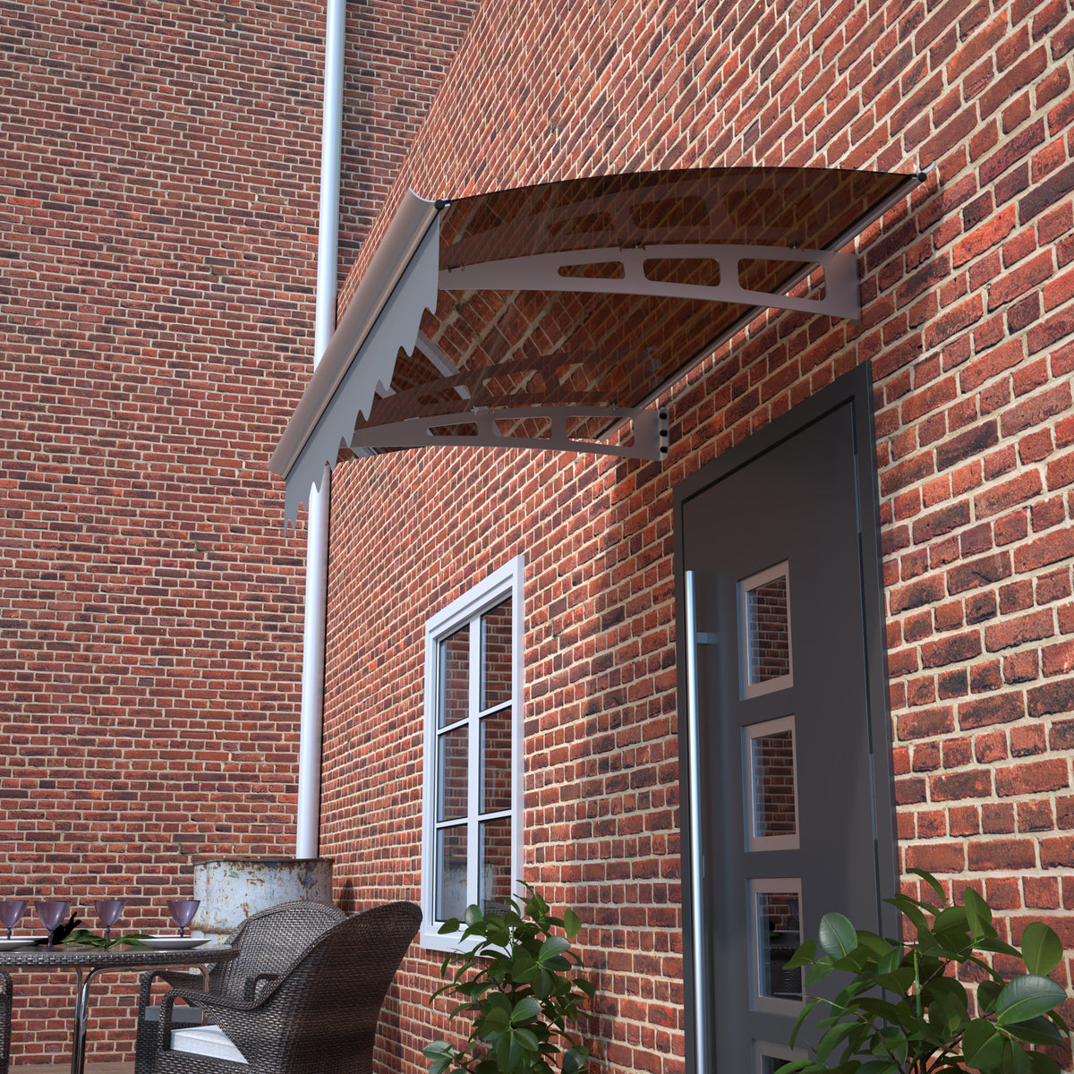 DA4734C Series Door Window Awning Canopy Made of0.137 Inch Thick Crystal Solid Polycarbonate Sheet and Aluminum Alloy with Valance in size of 47' Wide x 34' Deep for Masonry Concrete Wall W2205P180057-djyc