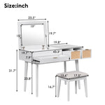 43.3" Classic Wood Makeup Vanity Set with Flip-top Mirror and Stool, Dressing Table with Three Drawers and storage space, White WF305498AAK-djyc