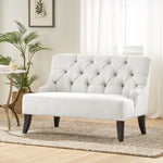 French-Inspired Upholstered Settee with Button-Tufted Backrest and Birch Wood Legs, Dark Brown Finish 54795.00LGY-djyc