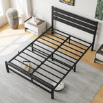 Full Size Platform Bed Frame with Rustic Vintage Wood Headboard, No Box Spring Needed Black W840P164957-djyc