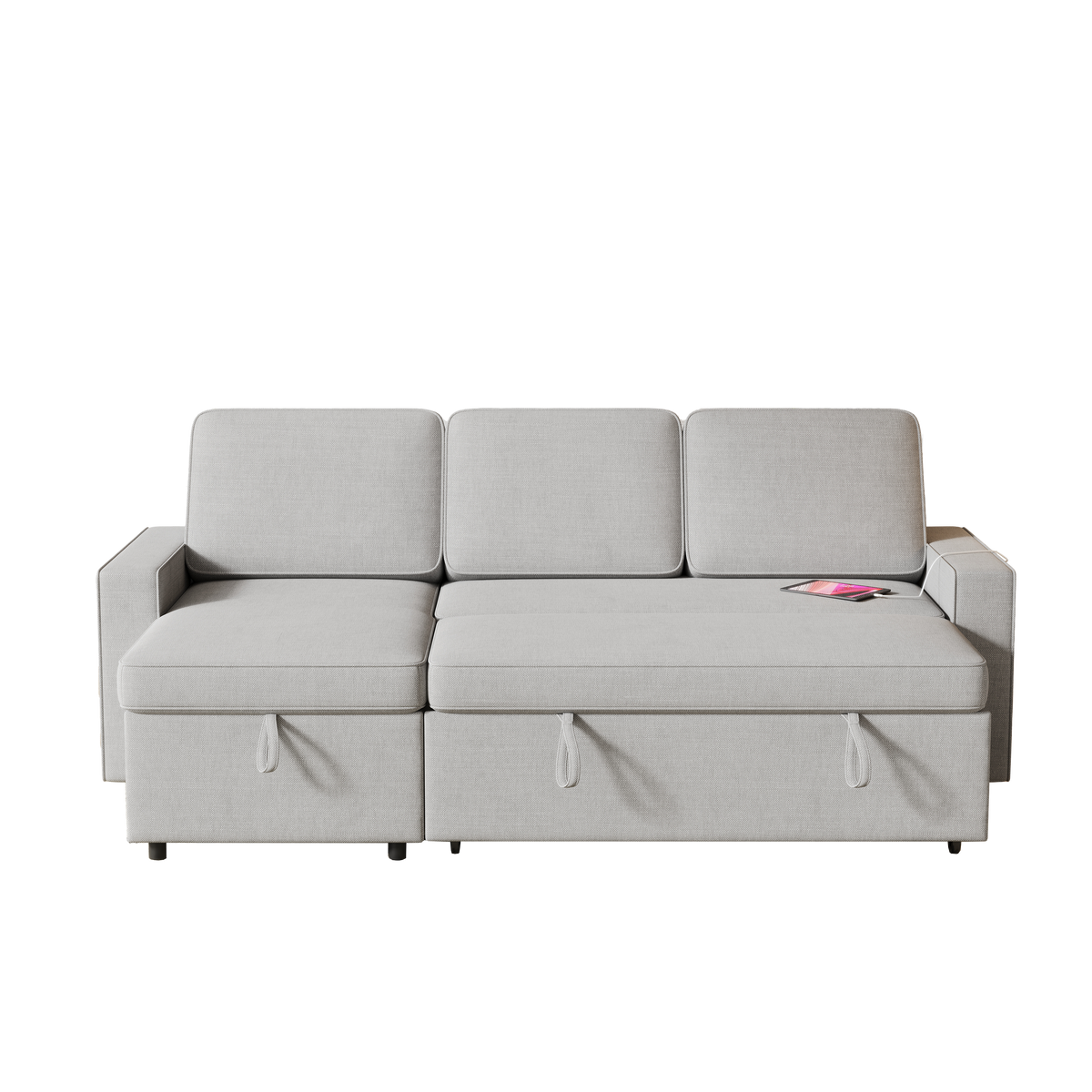 85.8" Pull Out Sleeper Sofa L-Shaped Couch Convertible Sofa Bed with Storage Chaise And Storage Racks,With USB Port And T-pyce Port W834S00267-djyc