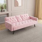 1730 Sofa Bed Armrest with Nail Head Trim with Two Cup Holders 72" Pink Velvet Sofa for Small Spaces W127850868-djyc
