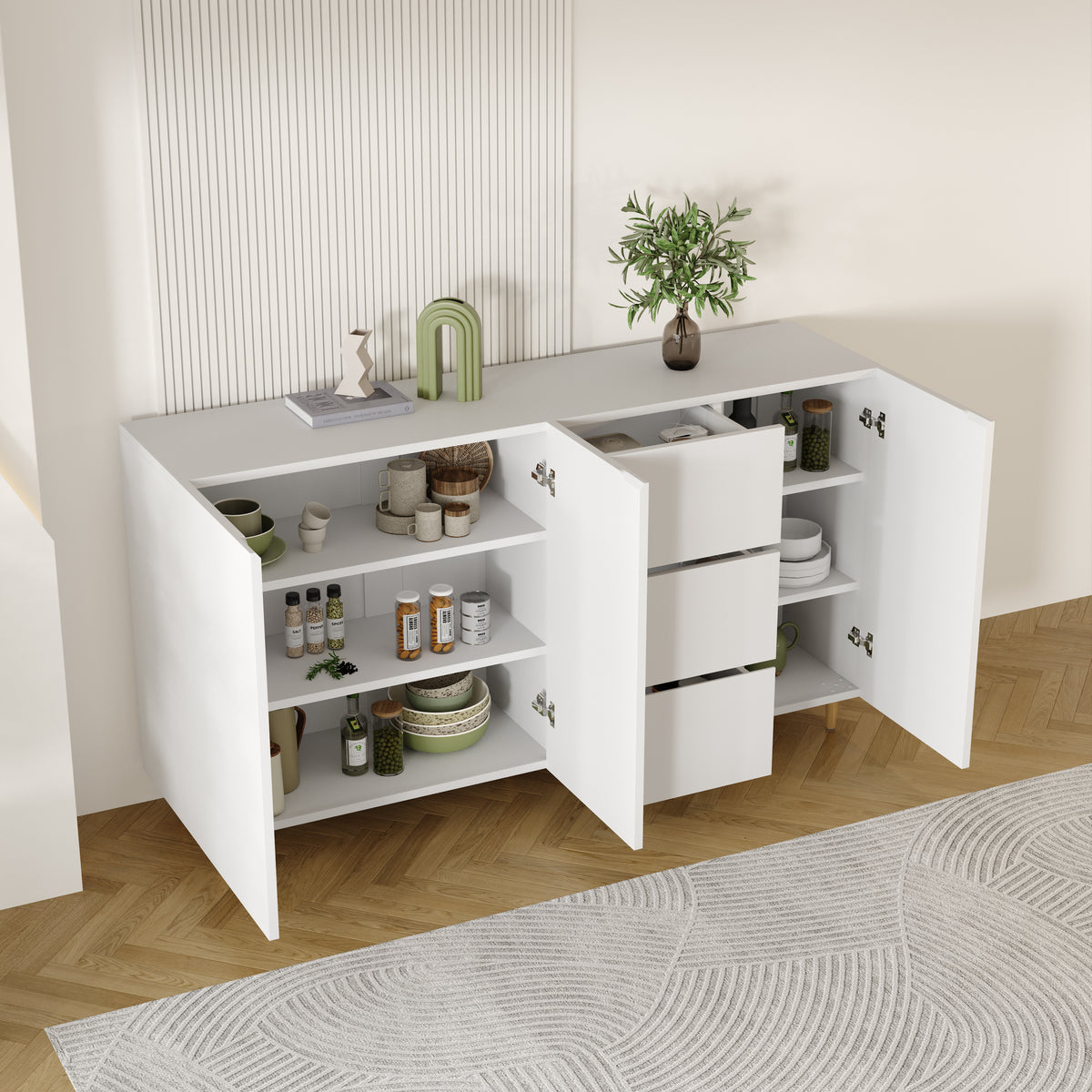 Versatile Side Cabinet with Ample Storage & Divided Display: Ideal for Dining Room & Living Room Settings W1278S00032-djyc