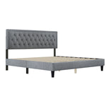 King size Panel Bed Frame with Adjustable Button-Tufted Headboard for Bedroom/Linen Upholstered/Wood Slat Support/Easy Assembly,Light Grey W1793140501-djyc