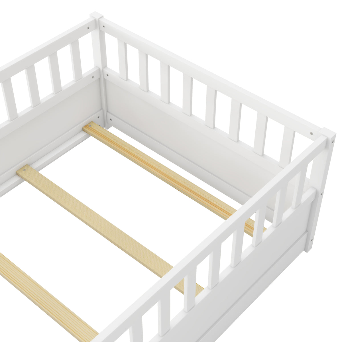 Twin Size Floor bed, integral construction with super high security barrier, door, children's floor bed frame, Montessori wooden children's floor bed, Support slat white W1858P164938-djyc
