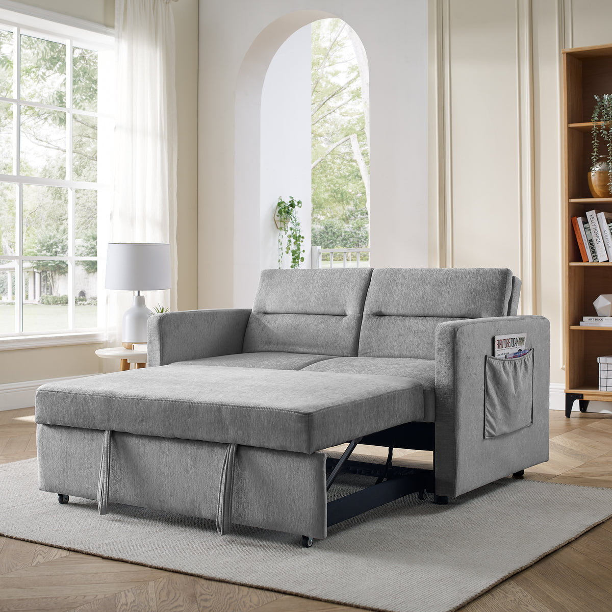 Loveseats Sofa Bed with Pull-out Bed, Adjsutable Back and Two Arm Pocket,Grey W48766862-djyc