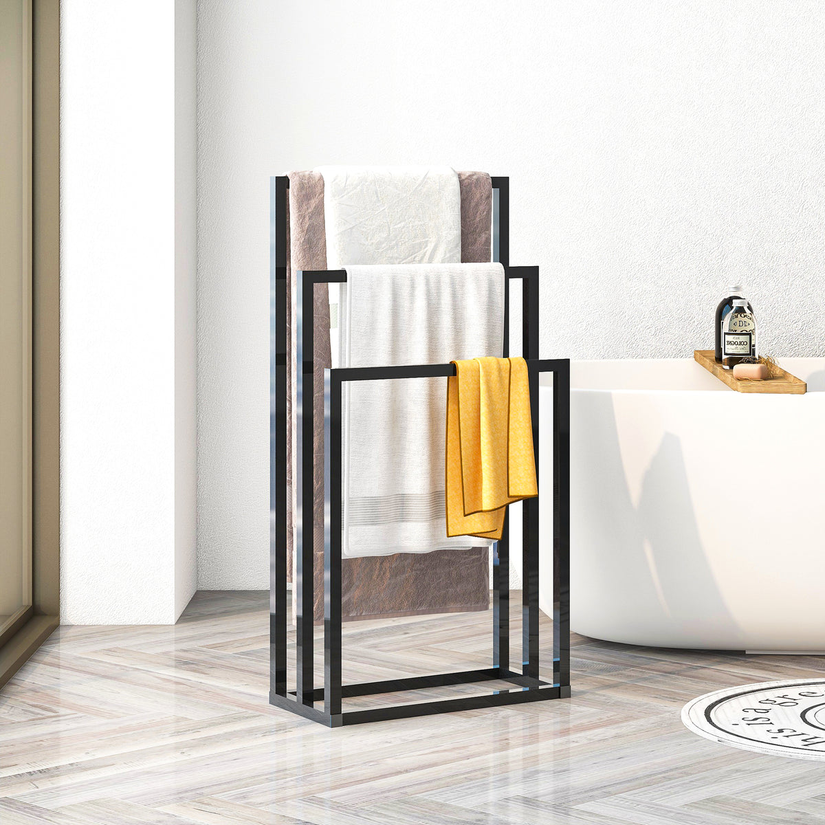 Metal Freestanding Towel Rack 3 Tiers Hand Towel Holder Organizer for Bathroom Accessories, Black W840100842-djyc