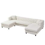 126-inch Modern Style Chenille Three Piece Sofa, Pull Point Design U-shaped Sofa two Chaise Longue Seats, two Pillows and Plastic Feet, Suitable for Living room, Bedroom, Lounge and Projection Room W834S00328-djyc