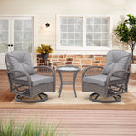3 Pieces Outdoor Swivel Rocker Patio Chairs, 360 Degree Rocking Patio Conversation Set with Thickened Cushions and Glass Coffee Table for Backyard, Grey W640142357-djyc