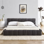Queen Size Upholstered Bed Frame with Thick Fabric, Chenille Fabric Grounded Queen Size Platform Bed with Headboard and Solid Frame. No Box Spring Needed, Dark Grey(68''*86.5''*23.5'') W487S00221-djyc