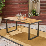 Modern Outdoor Dining Table – Acacia Wood and Iron Construction with Slatted Top for Easy Maintenance 64275-djyc