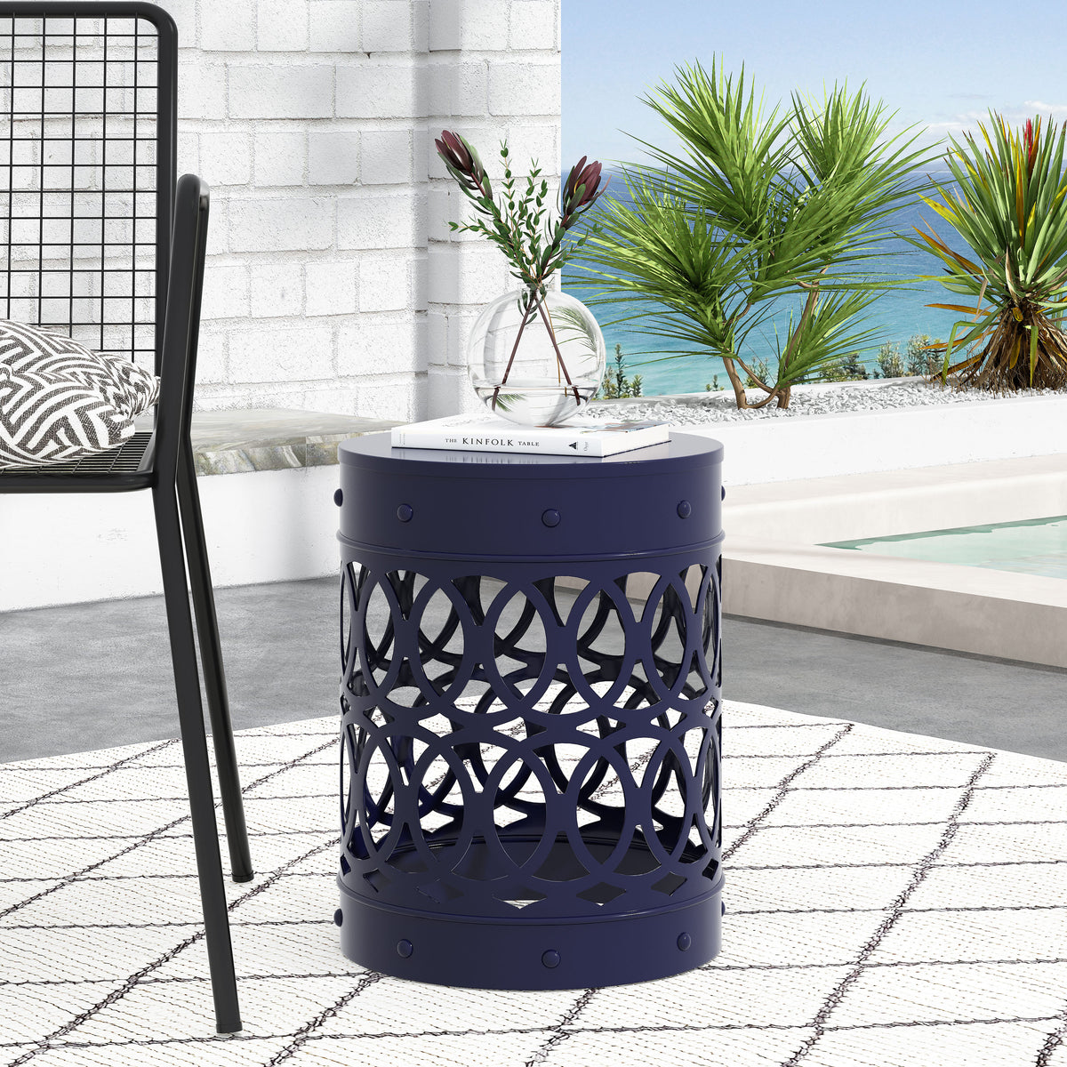 Chic Iron-Cut Cylindrical Side Table – Modern, Durable, No Assembly Needed 73607.00NBLU-djyc