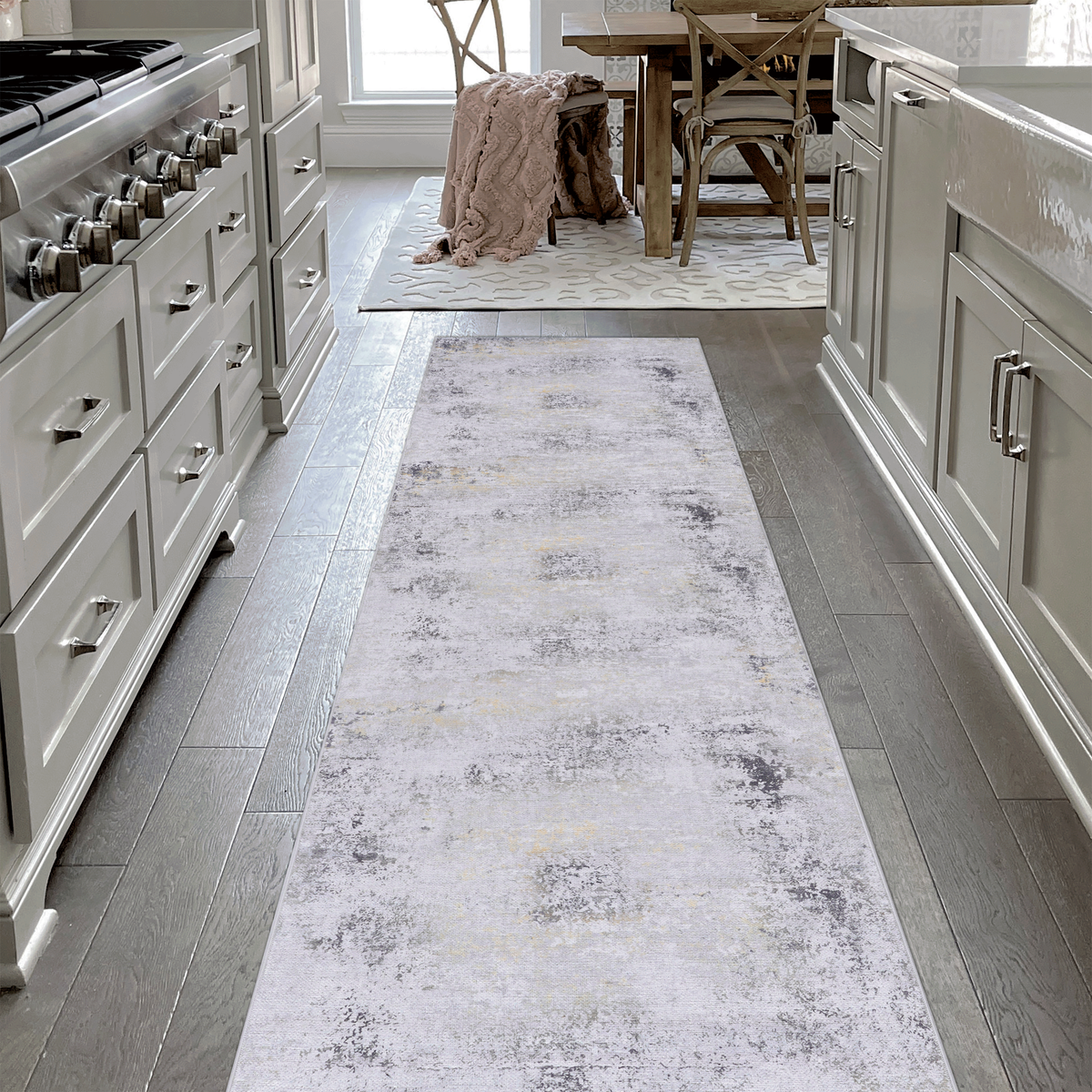 MAVAL Gold Washable Rug 2'6'' x 10' Runner Rug (Gray+Gold, 2'6'' x 10')-B189P188972