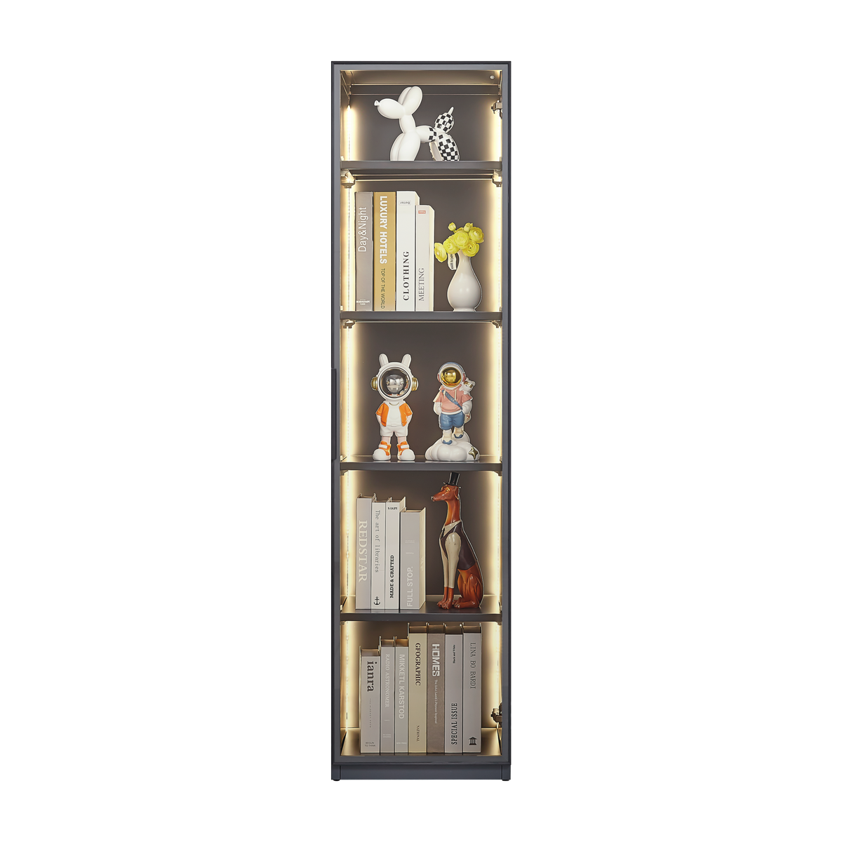 Single Glass Door Metal Storage Cabinet for Storing Photo Frames, Models, Handicrafts Display Cabinets with Removable Dividers and LED Light Strips, Suitable for Living Room, Study, and other places. W2385P152326-djyc