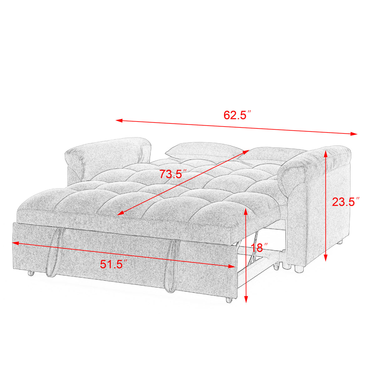 Loveseats Sofa Bed with Pull-out Bed,Adjsutable Back,Blue+ Grey W487109971-djyc