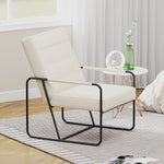 Modern Metal Framed Armchair with Beige Technical Leather, Stylish & Comfortable Indoor Lounge Accent Chair for Living Room, Office,Bedroom W1669P197989-djyc