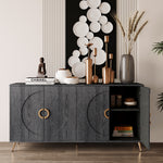 Modern Lacquered 4 Door Wooden Cabinet Sideboard Buffet Server Cabinet Storage Cabinet, for Living Room, Entryway, Hallway, Office, Kitchen and Dining Room, Distressed Black W1435P191611-djyc