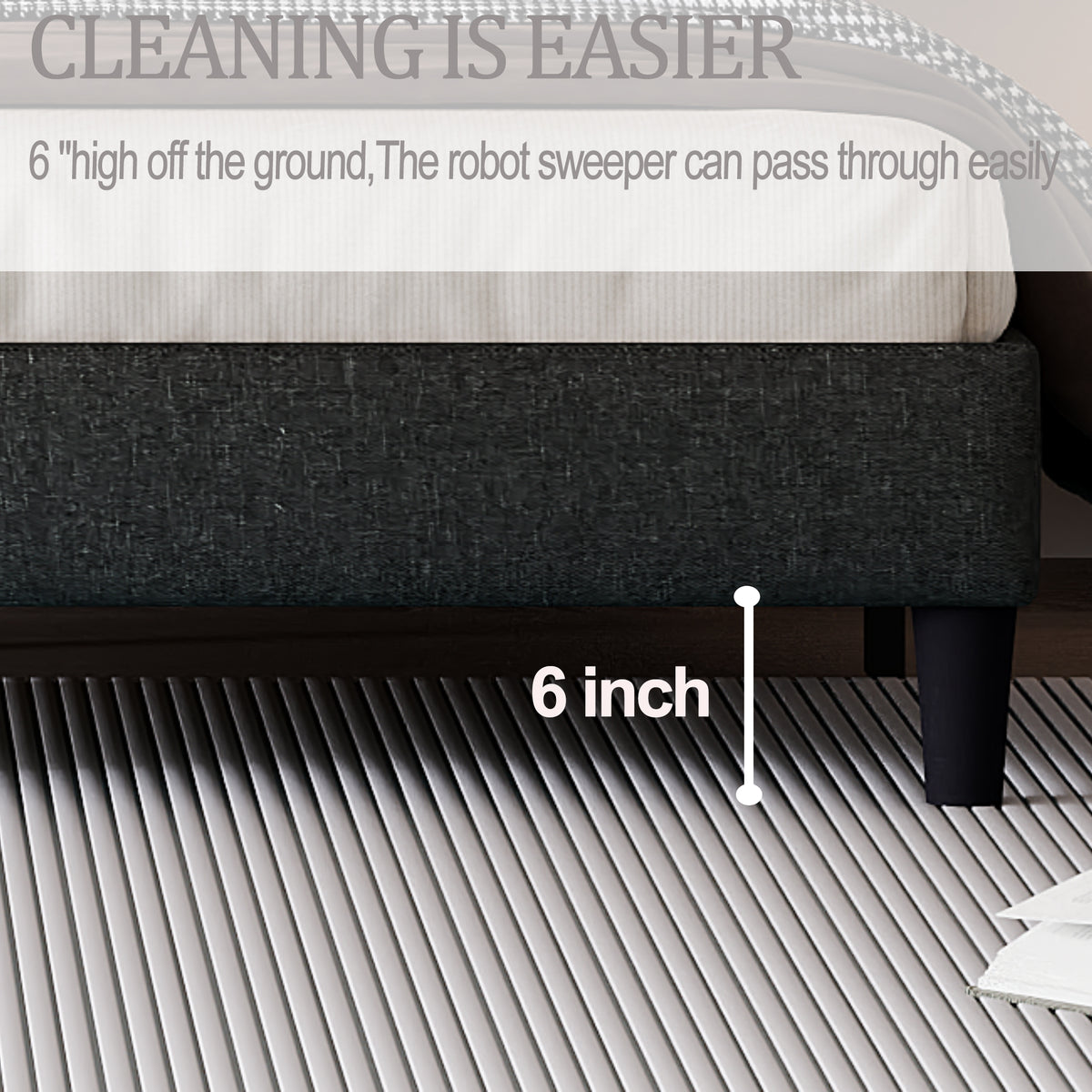 Full size Panel Bed Frame with Adjustable Button-Tufted Headboard for Bedroom/Linen Upholstered/Wood Slat Support/Easy Assembly,Dark Grey W1793140494-djyc