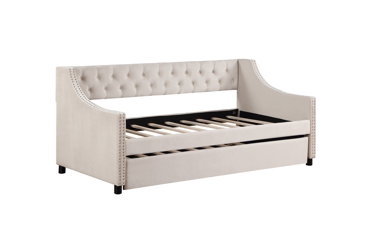 Upholstered Daybed with Trundle, Twin Size Frame, Beige Velvet W876S00060-djyc