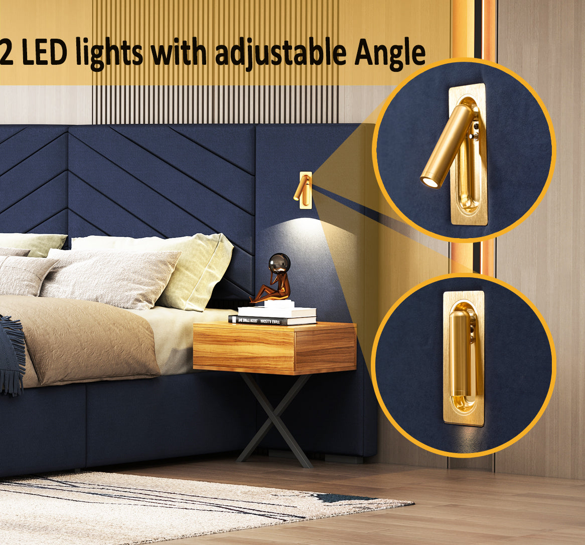 Queen Size Velvet Bed Frame/Vertical Channel Tufted Wingback Headboard/Upholstered Platform Bed/Strong Wooden Slats/No Box Spring Needed/Easy AssemblyRoyal blue W1793S00001-djyc