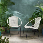 Outdoor Faux Rattan Chairs – Black Iron Frame, White Finish, Comfortable and Stylish (Set of 2) 66628.00WHI-djyc