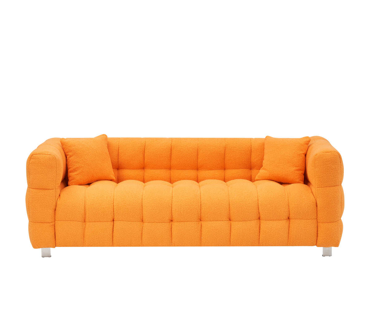 80-Inch Orange Teddy Fleece Sofa for Living Room or Bedroom, Including Two Throw Pillows & Sturdy Hardware Foot Support W1278P173376-djyc