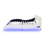 Queen Led Bed Frame Modern Faux Leather Upholstered Platform Bed Frame with RGB LED Lights and Headboard Wave Like Curve Low Profile Bed Frame,Wood Slats Support,Easy Assembly, White W487P169715-djyc