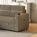 85 Inches Corduroy Sofa Bed, 3 Seater Sleeper Sofa with Storage Chaise, Square Handrail With Two Cup-holder And USB Charge Port, Pull Out Couch for Living Room W834S00271-djyc