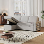 85.8" Pull Out Sleeper Sofa L-Shaped Couch Convertible Sofa Bed with Storage Chaise And Storage Racks,With USB Port And T-pyce Port W834S00267-djyc