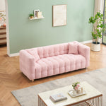 Stylish Addition: Pink Teddy Fleece Sofa - 80 Inch, Perfect for Living Room or Bedroom, Complete with Two Throw Pillows and Sturdy Hardware Foot Support W1278141689-djyc