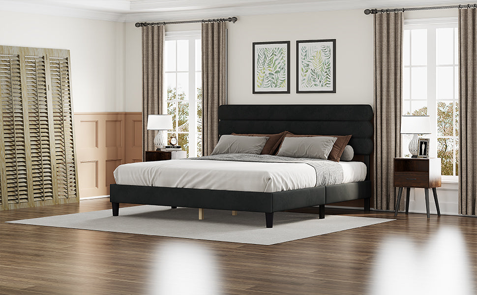 King Bed Frame with Headboard,Sturdy Platform Bed with Wooden Slats Support,No Box Spring,Mattress Foundation,Easy AssemblyDark grey W1793140487-djyc