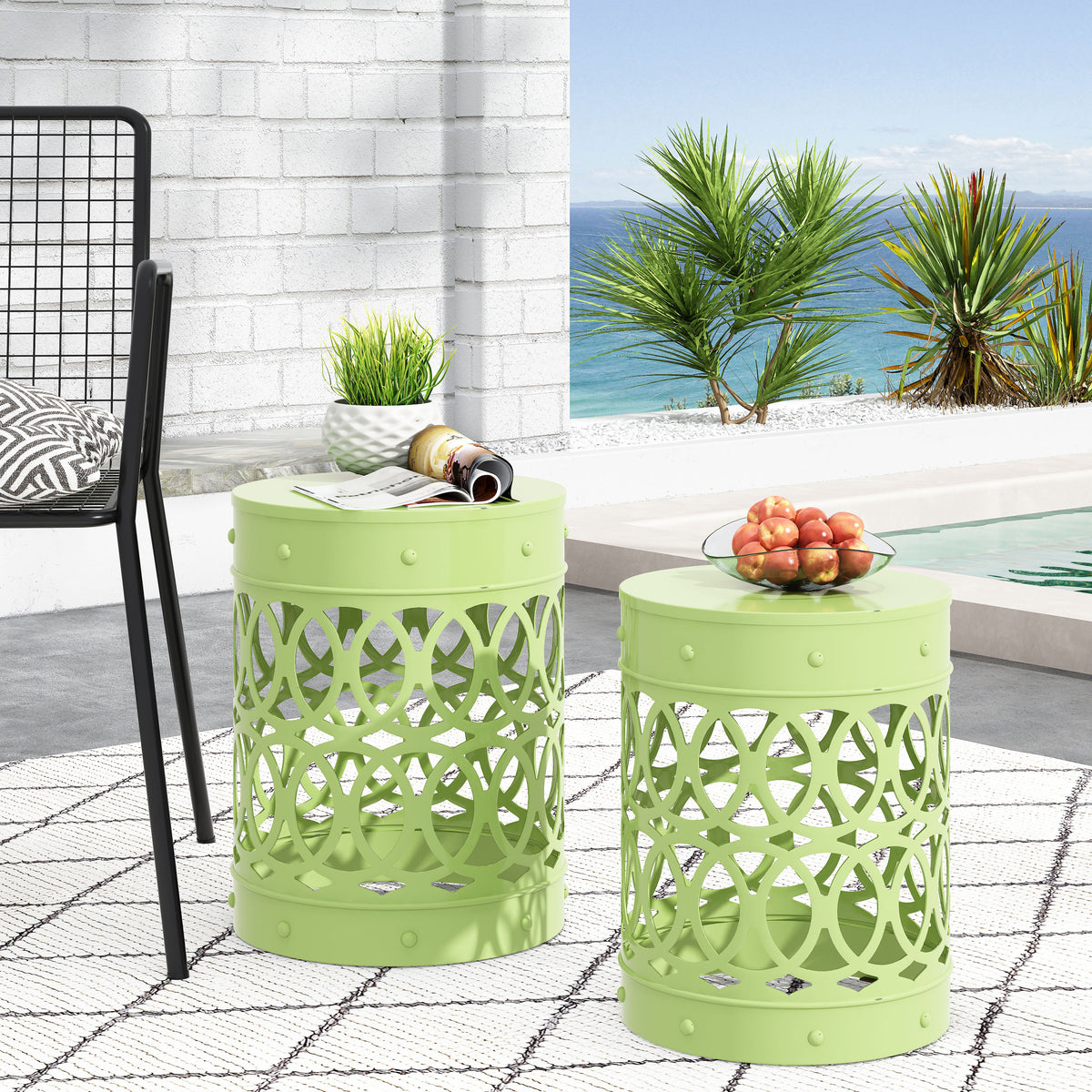 Outdoor Modern Cylindrical Side Table Set 73606.00GRN-djyc