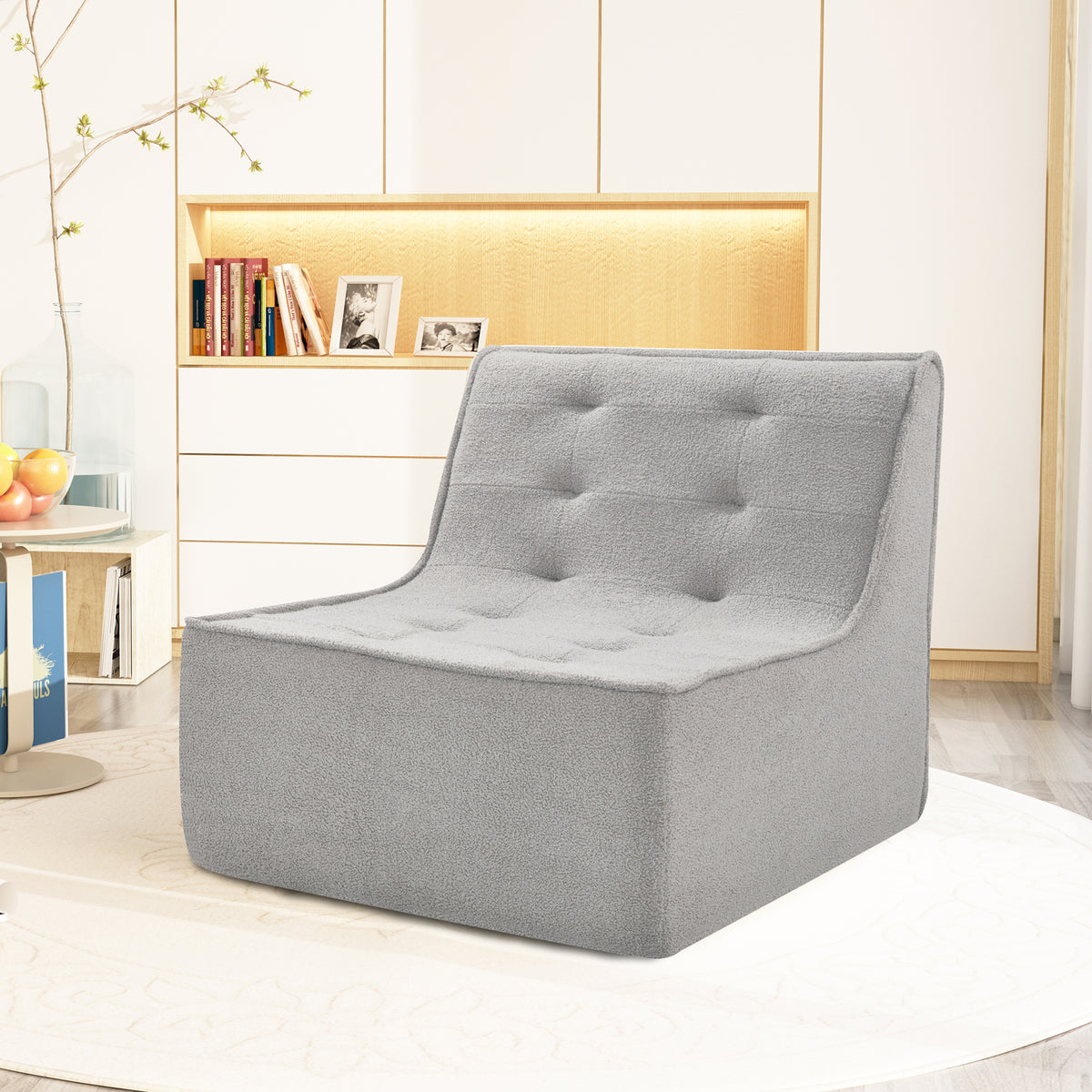 Fireside Chair, Lazy Floor Sofa Couch, Large Bean Bag Chair for Adults with High Resilience Foam for Living Room, Bedroom and Office, Velvet Fabric, Gray W1998P195215-djyc