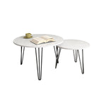 27.56'' Round Nesting Coffee Table Set of 2,Circular Nesting End Table Set, Round Marble Tabletop, and Sturdy Metal Base for Living Room, bedroom, White W808P176737-djyc