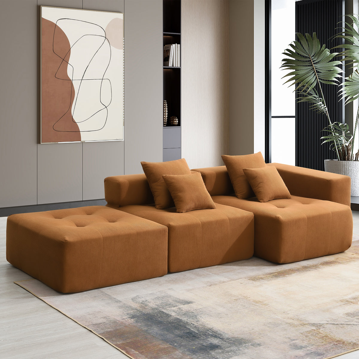 105.5''L Shaped Modular Sectional Sofa,Wide and Deep Seat,Minimalist Wrinkle-resistant Corduroy Couch,Full Compressed Cloud Couch for Living Room,3 PC Free Combination,No Assembly Required,3 Colors N723S1036D-djyc