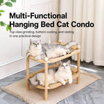 Two-Tier Wooden Cat Bed with Sisal Scratching Mat